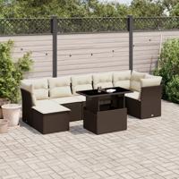 8-delige Loungeset met kussens poly rattan bruin - thumbnail