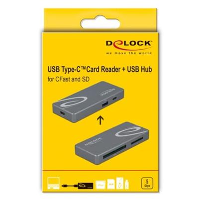 DeLOCK 91754 geheugenkaartlezer USB 3.2 Gen 1 (3.1 Gen 1) Type-C Grijs