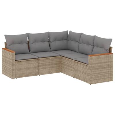 5-delige Loungeset met kussens poly rattan gemengd beige - thumbnail