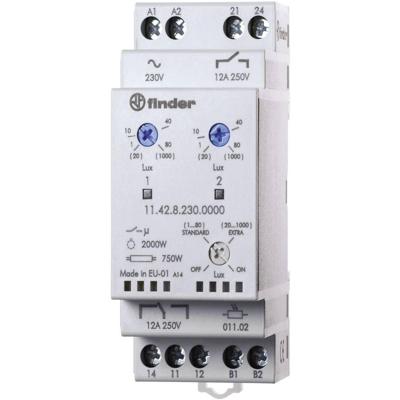 Finder 11.42.8.230.0000 Schemerschakelaar 1 stuk(s) Voedingsspanning (num):230 V/AC Lichtgevoeligheid: 1, 20 - 80, 1000 lx, lx 1x wisselcontact, 1x NO Finder 11.42.8.230.0000 Schemerschakelaar 1 stuk(s) Voedingsspanning (num):230 V/AC Lichtgevoeligheid: 1, 20 - 80, 1000 lx, lx 1x wisselcontact, 1x NO