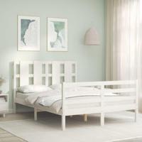 Bedframe met hoofdbord massief hout wit 140x200 cm - thumbnail