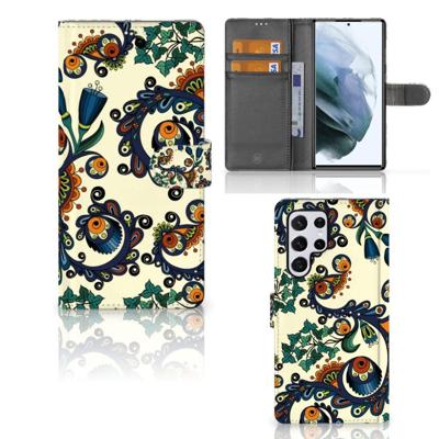 Wallet Case Samsung Galaxy S22 Ultra Barok Flower Wallet Case Samsung Galaxy S22 Ultra Barok Flower