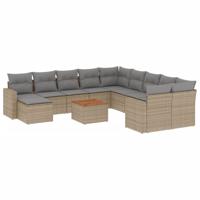 12-delige Loungeset met kussens poly rattan gemengd beige - thumbnail