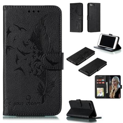 iPhone 7 Plus & 8 Plus horizontaal Litchi structuur 3D veren patroon PU leren Flip Hoesje met houder, foto frame en opbergruimte voor pinpassen & geld