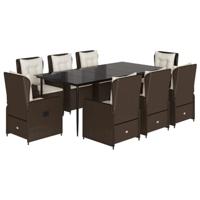 9-delige Tuinset met kussens poly rattan bruin - thumbnail