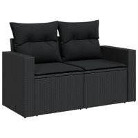 6-delige Loungeset met kussens poly rattan zwart - thumbnail