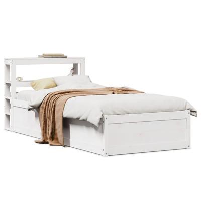 Bedframe met hoofdbord massief grenenhout wit 75x190 cm