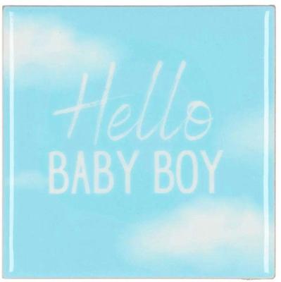 Daan Kromhout Design tegeltje keramiek hello baby boy 10x10cm blue