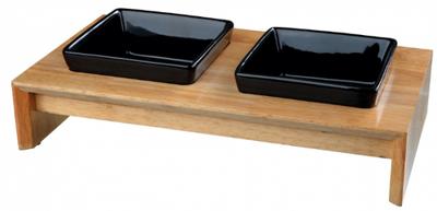 Trixie voerset keramiek met houten onderstel zwart Trixie voerset keramiek met houten onderstel zwart