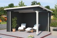 Outdoor Life Lara Blokhut 400x295 cm 28 mm vuren Carbon Grey-Wit gecoat- Lessenaarsdak- - Outdoor Life - thumbnail