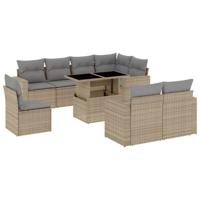 9-delige Loungeset met kussens poly rattan beige - thumbnail