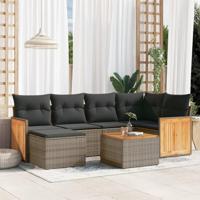 7-delige Loungeset met kussens poly rattan grijs - thumbnail