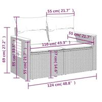 3-delige Loungeset met kussens poly rattan grijs - thumbnail