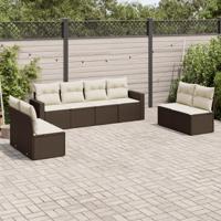 8-delige Loungeset met kussens poly rattan bruin - thumbnail