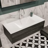 Lush onderkast 100cm in kleur ANTRACITE met 1 lade Push tot open geschikt voor gecentreerde wastafel. Compleet met solid surface wastafel cloud M35132met 1 kraangat(en) - thumbnail