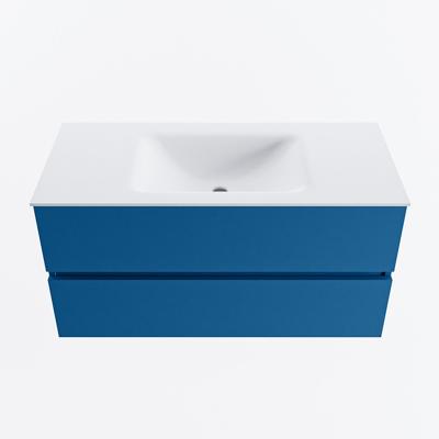 MONDIAZ VICA 100cm badmeubel onderkast Jeans 2 lades. Wastafel CLOUD midden 1 kraangat, kleur Talc.