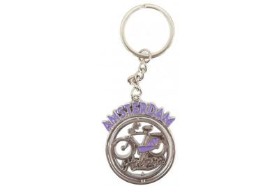 Matix Sleutelhanger Fiets Amsterdam 4 Cm Staal Paars/zilver