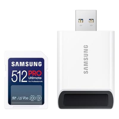 Samsung PRO Ultimate SD Card 512GB + USB-kaartlezer SD-Kaart Wit