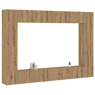 8-delig Tv-meubelset wandmontage bewerkt hout artisanaal eiken