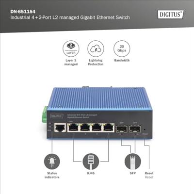 Digitus DN-651154 Industrial Ethernet Switch 4 x 2 poorten 10 / 100 / 1000 MBit/s Digitus DN-651154 Industrial Ethernet Switch 4 x 2 poorten 10 / 100 / 1000 MBit/s
