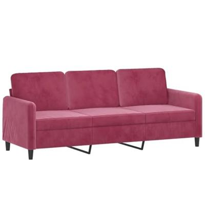 Driezitsbank met voetenbank 180 cm fluweel wijnrood