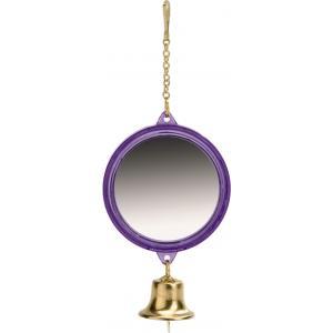 Spiegel met bel voor vogels rond Spiegel met bel voor vogels rond