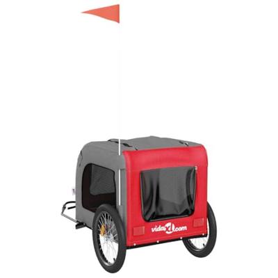 Hondenfietstrailer oxfordstof en ijzer rood en grijs - thumbnail
