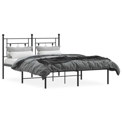 Bedframe met hoofdbord metaal zwart 135x190 cm