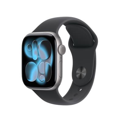 Apple Watch Series 11 GPS - 42 mm - Spacegrijze aluminium kast - Zwarte sportband - M/L