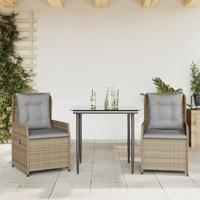 3-delige Tuinset met kussens poly rattan beige - thumbnail