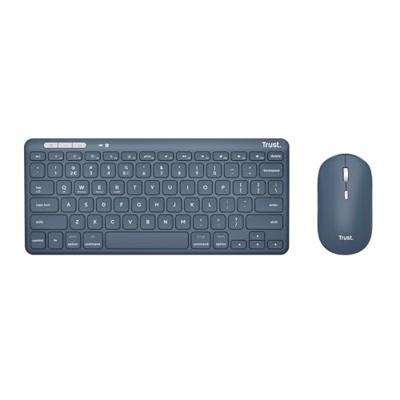 Trust lyra multi-device wireless keyboard & mouse, desktopset (blauw, us lay-out, scissor switches, 800 - 1.600 dpi, 2,4 ghz usb, bluetooth, 65%)