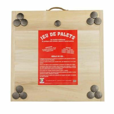 MECABOIS Complete Puck Game - 12 platte worpen en houten bord (Bretons spel)