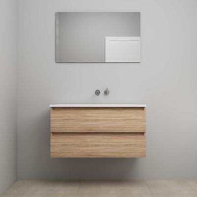 On-Line Badkamermeubelset - 100 cm - Voorgemonteerd - Acryl Wastafel - zonder Kraangat - Spiegel - Eiken