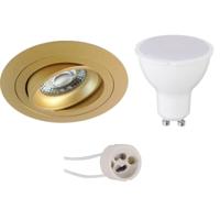 LED Inbouwspot Set GU10 - Mat Goud - 8W - 6400K Helder Wit - Kantelbaar - Ø92mm - thumbnail