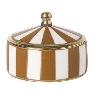 Opbergdoosje circus middel - bruin/wit - ø7x4 cm