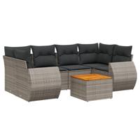 7-delige Loungeset met kussens poly rattan grijs - thumbnail