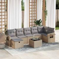 7-delige Loungeset met kussens poly rattan gemengd beige - thumbnail