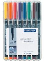 Staedtler Lumocoler 317, OHP-marker, permanent, 1,0 mm, etui van 8 stuks in geassorteerde kleuren - thumbnail