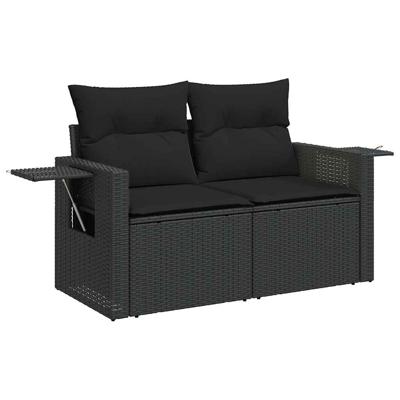 10-delige Loungeset met kussens poly rattan zwart - thumbnail