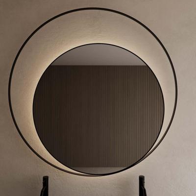 Spiegel Gliss Design Kosmos Mat Zwart met Frame en Indirecte LED Verlichting 140 cm