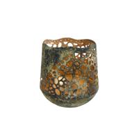 Theelichthouder Antoinet L Groen/Goud Metaal 12x14x15 cm - thumbnail