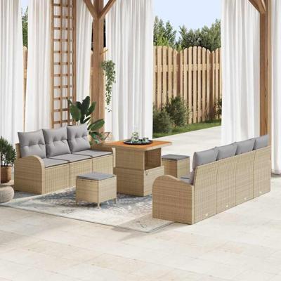 Tuinbankenset met kussen 10 pcs Beige poly rattan