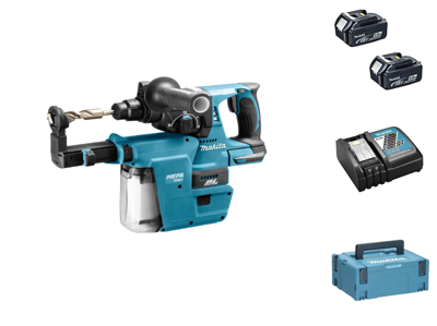 Makita DHR242RTJW 18V accu Combi boorhamer met stofafzuiging | Li-ion 5.0Ah - DHR242RTJW