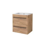 Badmeubelset BWS Salt 60x46cm Met Grepen 2 Lades Met Wastafel 1 Kraangat Whisky Oak - thumbnail