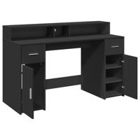 Bureau met LED-verlichting 140x55x91 cm bewerkt hout zwart - thumbnail