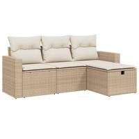 4-delige Loungeset met kussens poly rattan beige - thumbnail