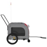 Hondenfietstrailer oxford stof en ijzer rood en grijs - thumbnail