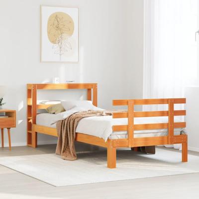 Bedframe met hoofdbord massief grenenhout wasbruin 75x190 cm