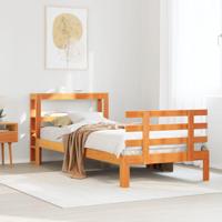 Bedframe met hoofdbord massief grenenhout wasbruin 75x190 cm - thumbnail