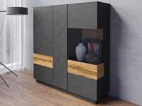 Hoge commode SILAC 3 portes matera/wotan eik met verlichting - thumbnail